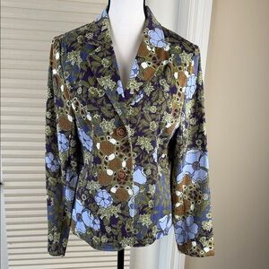 Requirements Floral Blazer Sz M Green Purple Boho Retro Career Jacket 2 Button